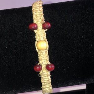 Natural Hemp Bracelet with Red and Cream Beads